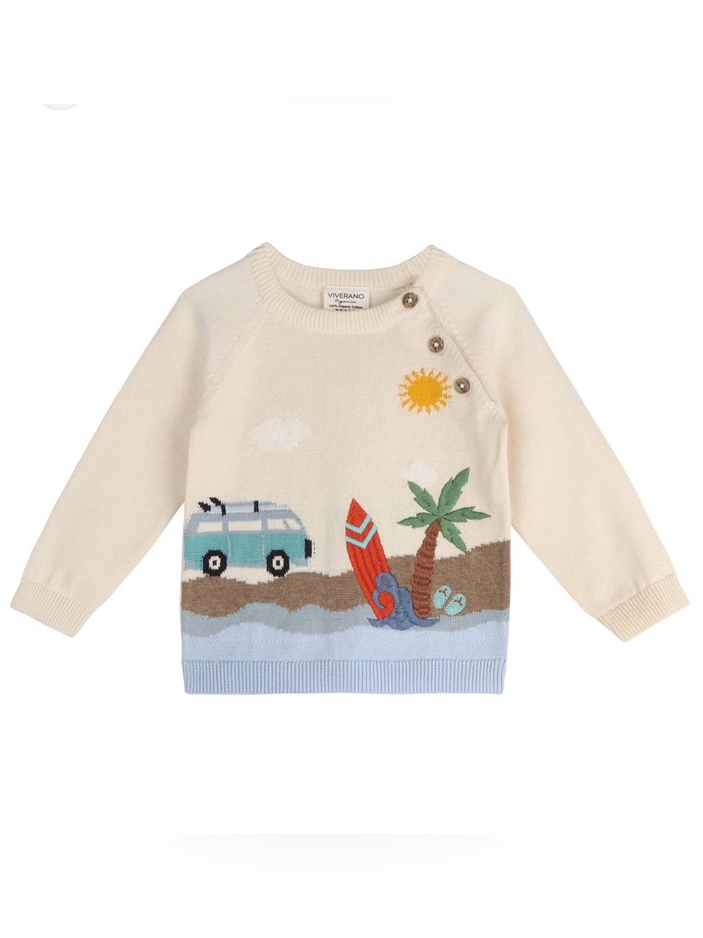 Viverano Organics Cotton Cream Beach Surf Knit Button Sweater Baby Toddler Kids